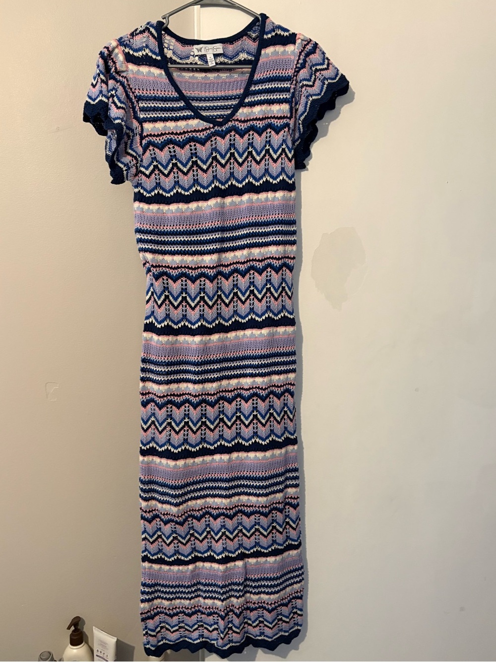 Jessica Simpson Navy, Pink & White Striped Knit Maxi Dress